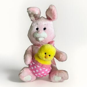 Talking Singing Easter Bunny with Chick Pink 16-inch Stuffed Plush Rabbit Toy